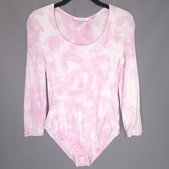 LOVESHACKFANCY Helene Bodysuit SMALL Pink Tie-Dye PORTUGAL MADE Long Sleeve